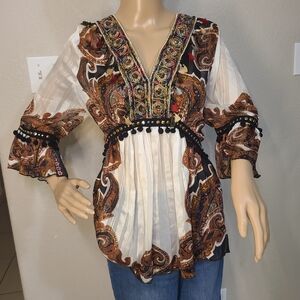 Bohemian V-Neck Paisley Blouse